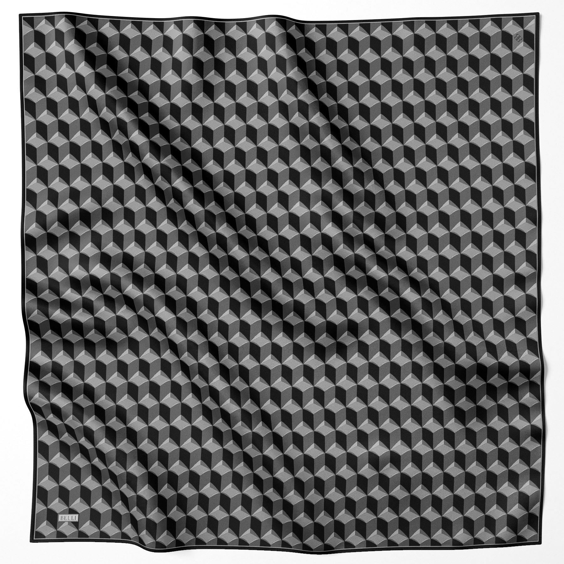 Belli Twill Silk Scarf 4112-87 Black Mixed Pattern