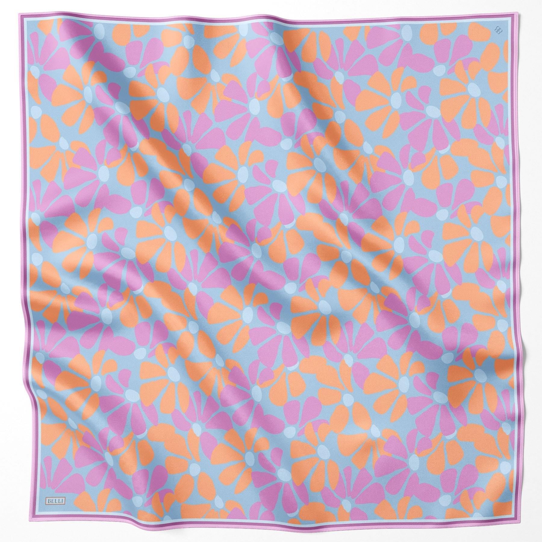 Belli Twill Silk Scarf 4116-33 Blue Mixed Pattern