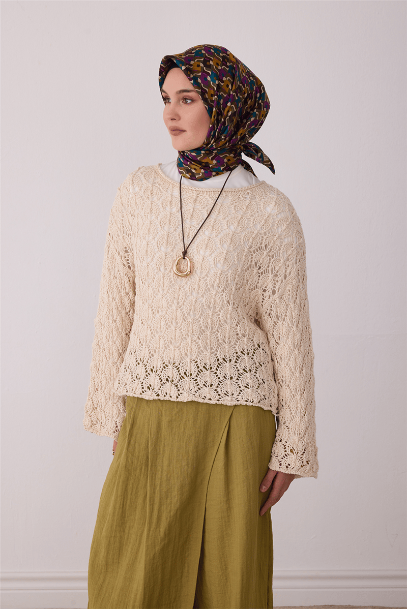 Belli Tivil İpek Eşarp 4402 83 Mor Geometrik Desen