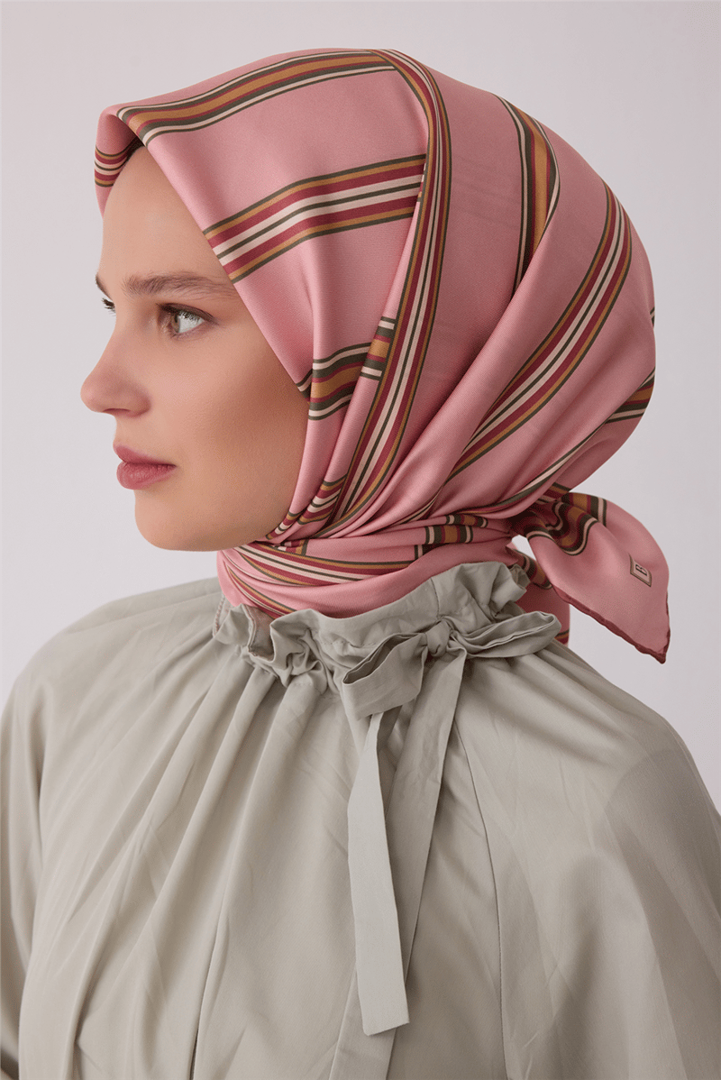 Belli Tivil İpek Eşarp 4405 06 Pembe Çizgi Desen