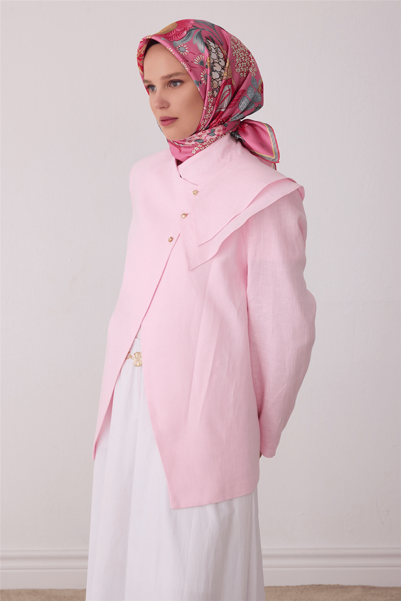 Belli Tivil İpek Eşarp 4415 82 Pembe Çiçek Desen