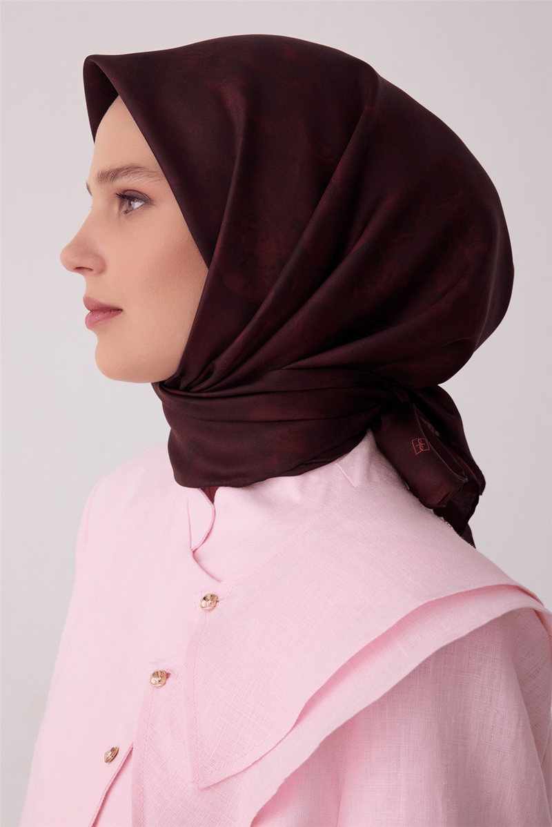 Belli Tivil İpek Eşarp 4428 35 Bordo Soyut Desen