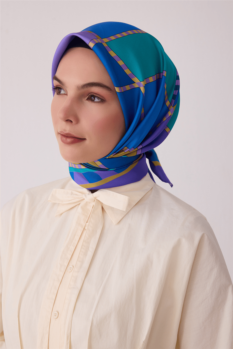 Belli Tivil İpek Eşarp Mor 4419 50 Geometrik Desen
