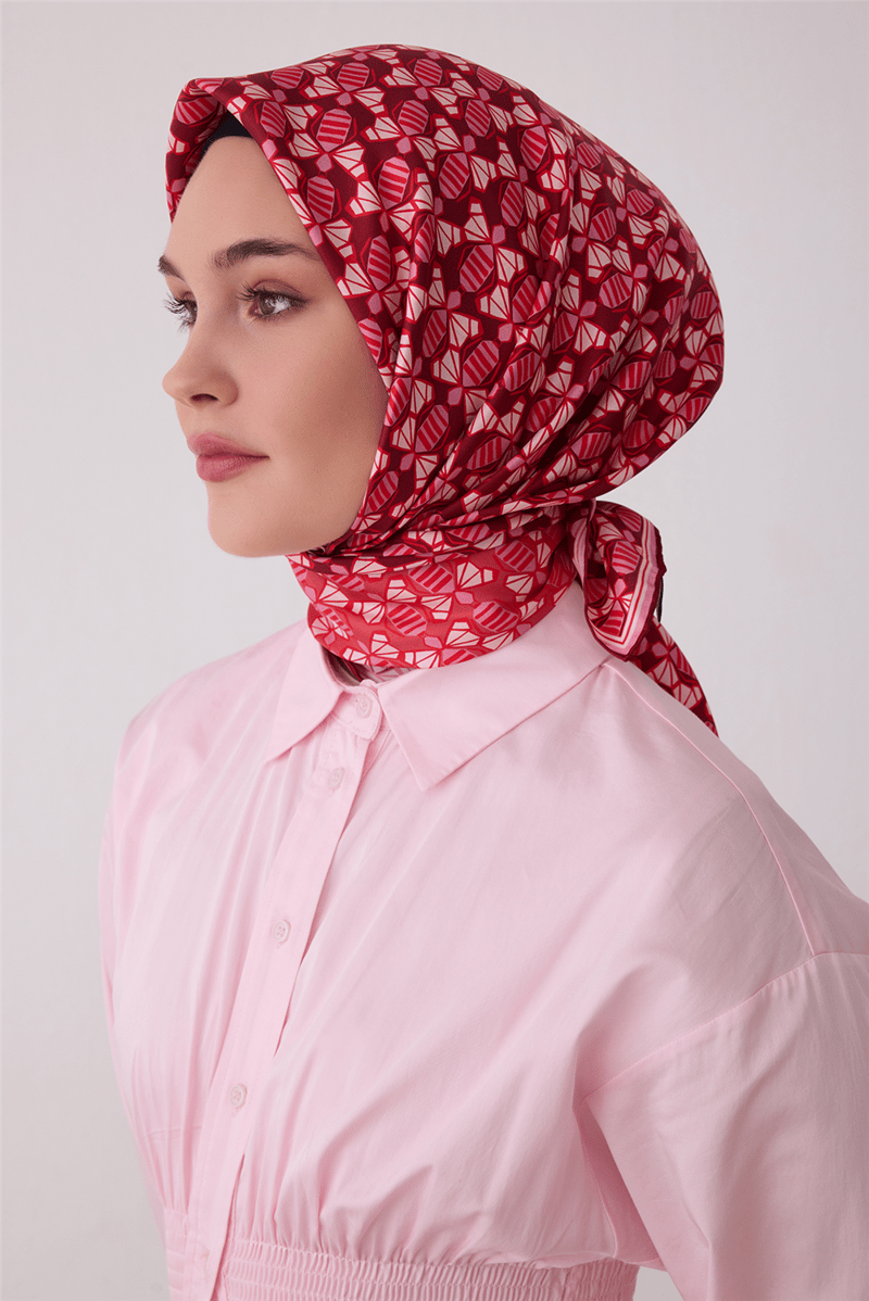 Belli Tivil İpek Eşarp Pembe 4403 52 Geometrik Desen