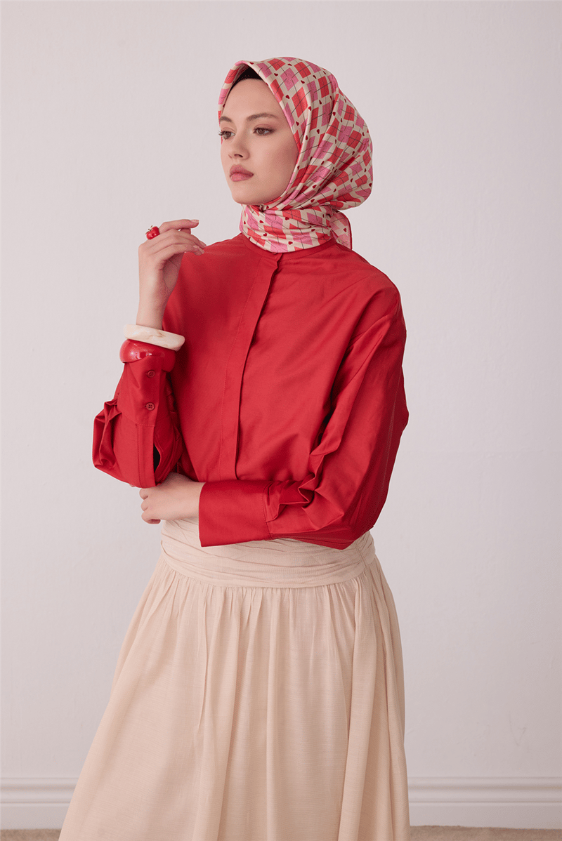 Belli Tivil İpek Eşarp Pembe 4408 80 Geometrik Desen