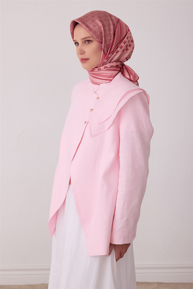 Belli Tivil İpek Eşarp Pudra Pembe 4423 04 Çiçek Desen