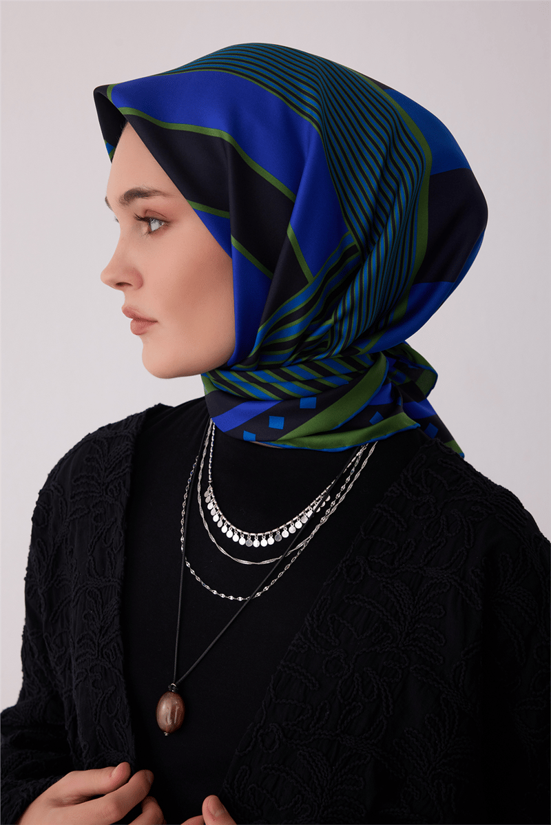 Belli Tivil İpek Eşarp Saks Mavisi 4401 50 Geometrik Desen