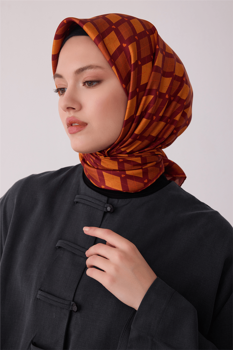 Belli Tivil İpek Eşarp Taba 4408 83 Geometrik Desen