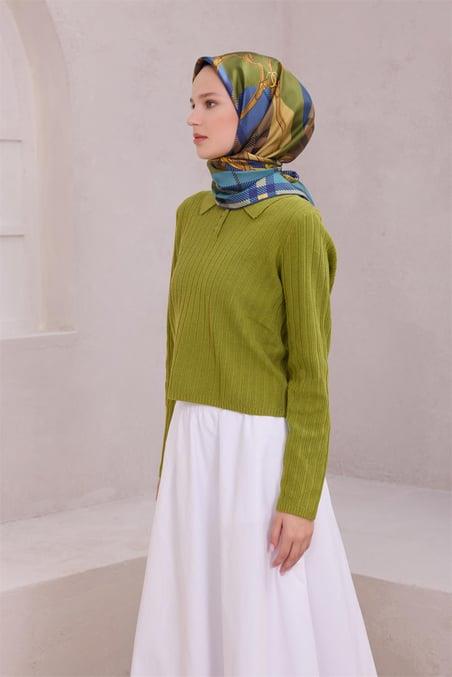 Belli Tivil Saf İpek Eşarp 4206 - 52 Mavi Batik Desen