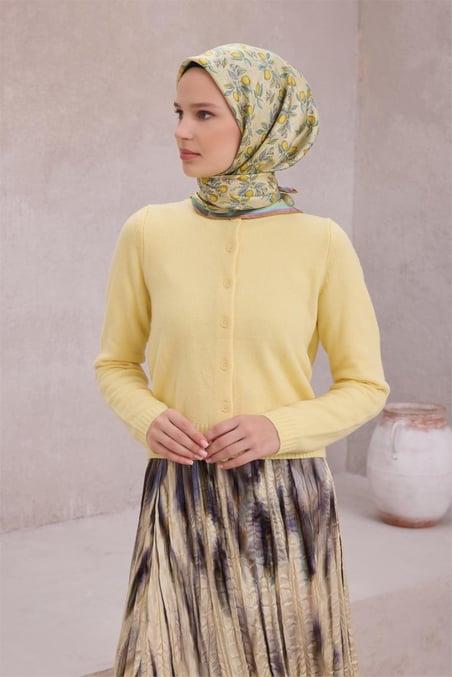 Belli Tivil Saf İpek Eşarp 4212 - 05 Sarı Limon Desen
