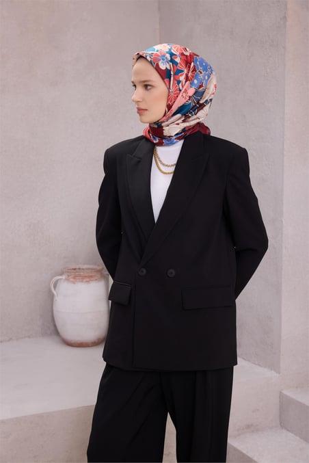 Belli Tivil Saf İpek Eşarp 4220 - 36 Koyu Bordo Çiçek Desen
