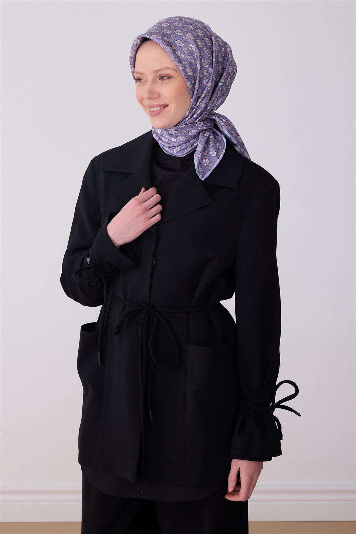 Belli Tivil Saf İpek Eşarp 4308 - 35 Lila Batik Desen