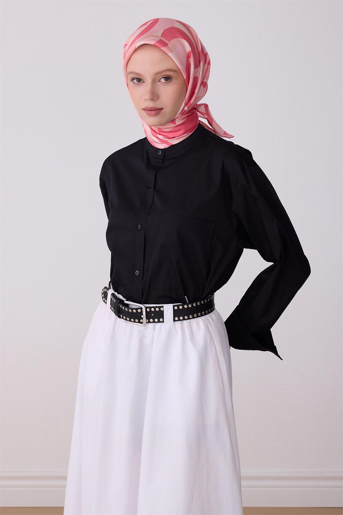 Belli Tivil Saf İpek Eşarp IST 4327 - 56 Pembe Soyut Desen
