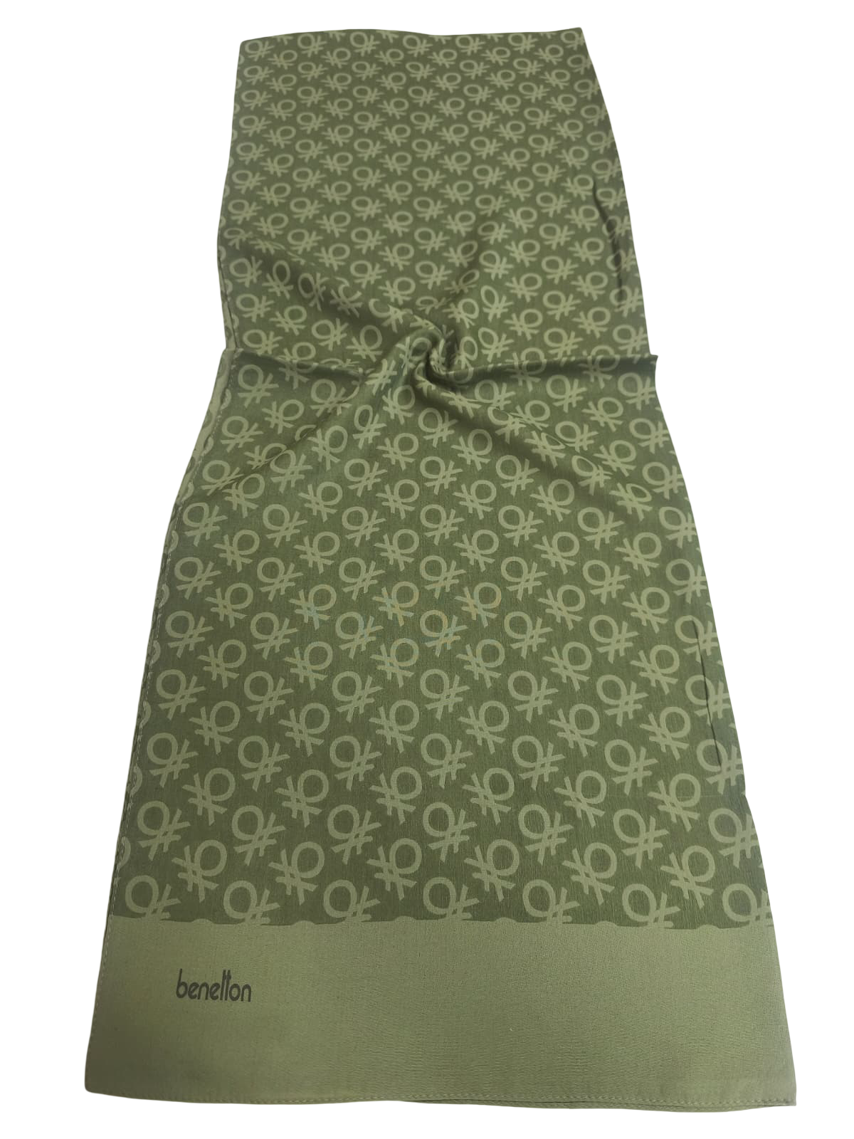Benetton Elegante Şal 1023 2803 Haki Monogram Desen
