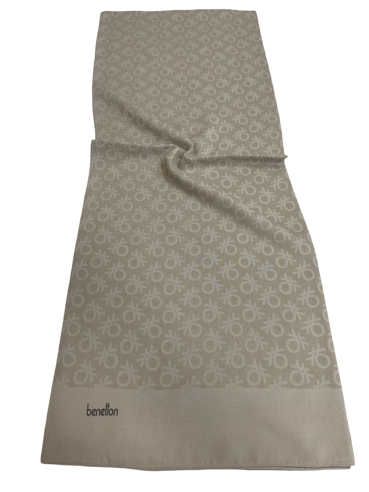 Benetton Elegante Şal 1023 2816 Bej Monogram Desen