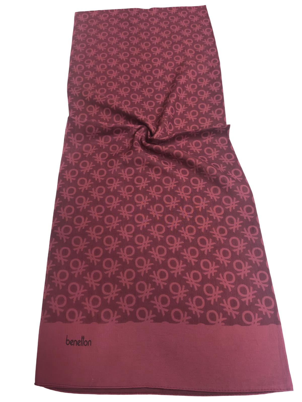 Benetton Elegante Şal 1023 3439 Bordo Monogram Desen