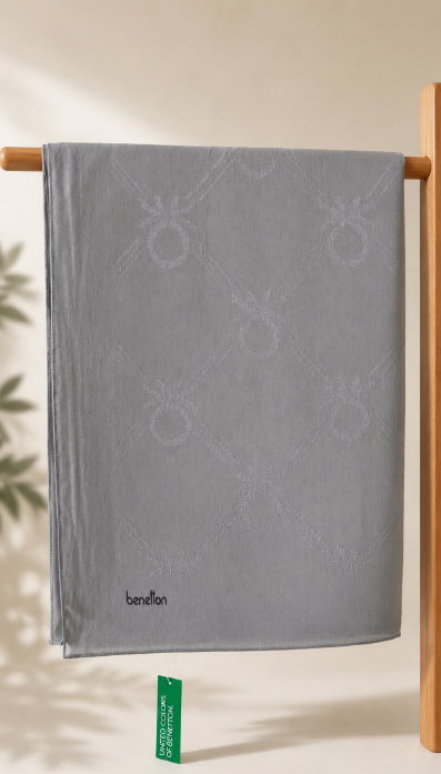 Benetton Lyocell Milano Şal 1032 18 Açık Gri Monogram Desen