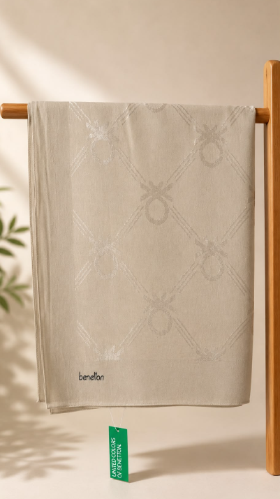 Benetton Lyocell Milano Şal 1032 Krem Monogram Desen