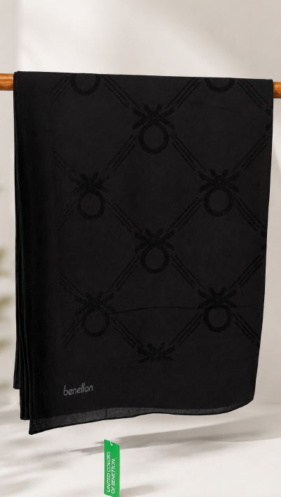 Benetton Lyocell Milano Şal 1032 Siyah Monogram Desen