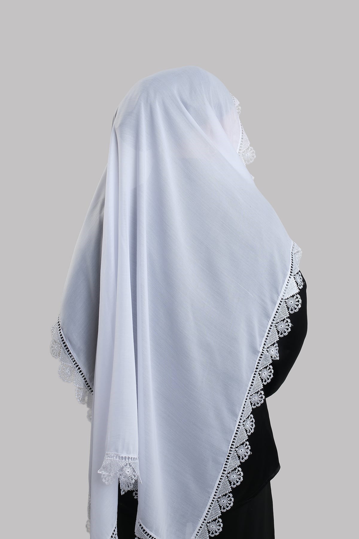 Beyaz Namaz Başörtüsü Eşarp Kesik Elyaf Güpürlü 202211_42