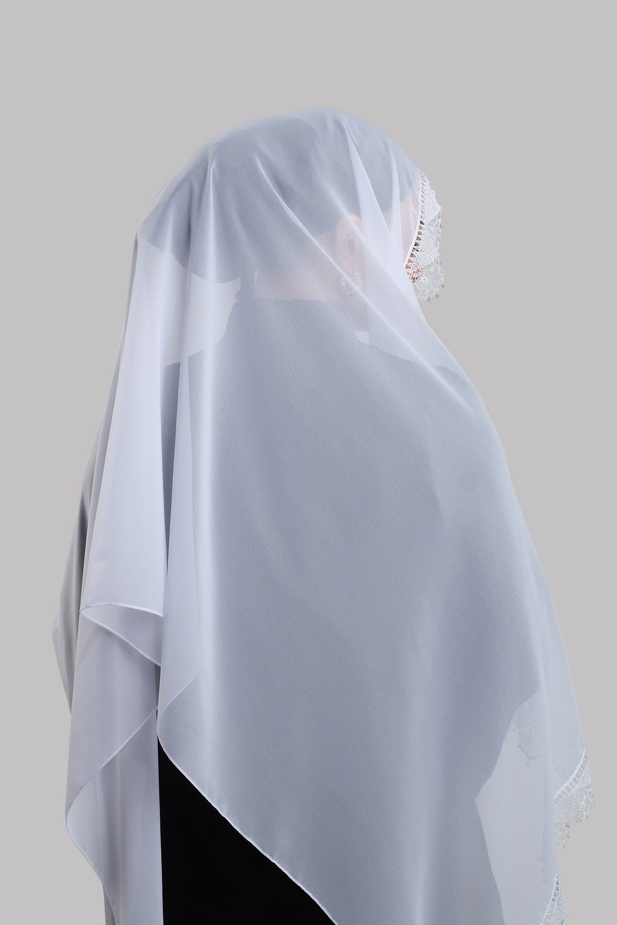 Beyaz Nikah Namaz Başörtüsü Şal Şifon Boncuklu Güpürlü 202131_42