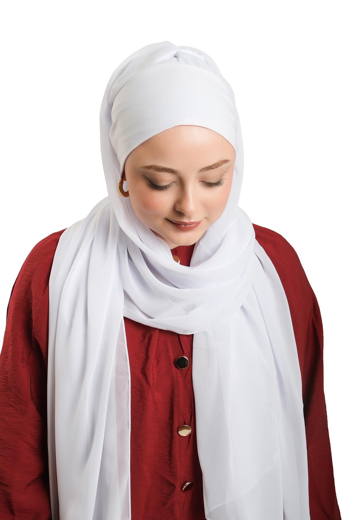 Beyaz Pratik Hazır Geçmeli Bone Şal Şifon Düz 2506_42