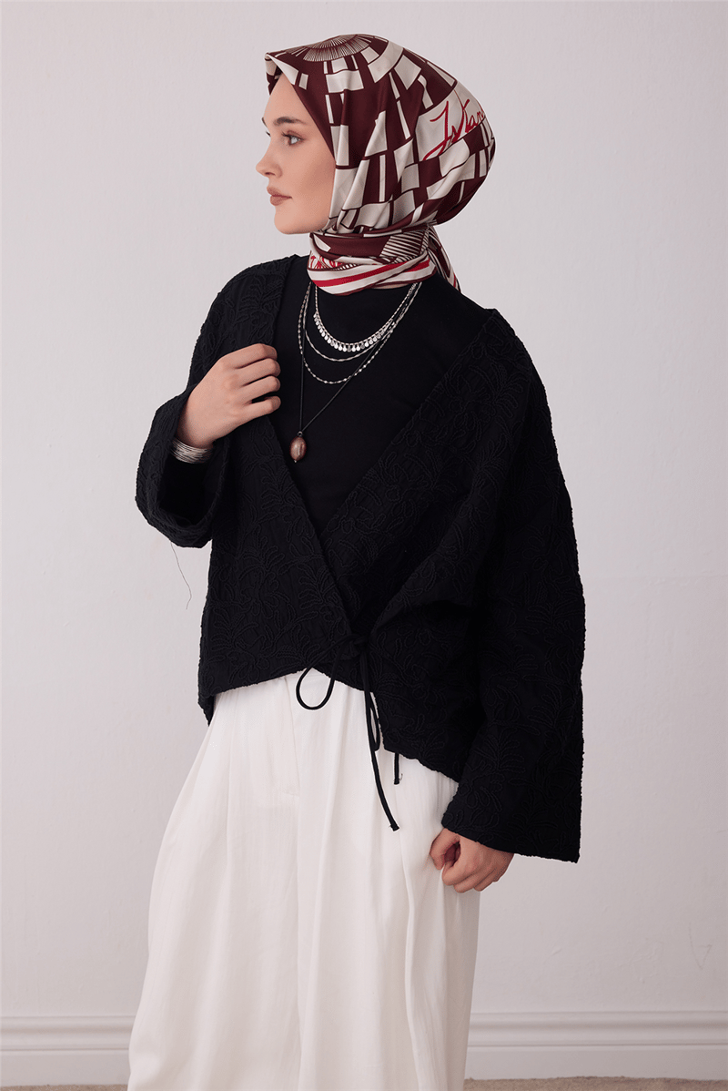 Bordo Tivil İpek Eşarp Bordo 4411 88 Geometrik Desen