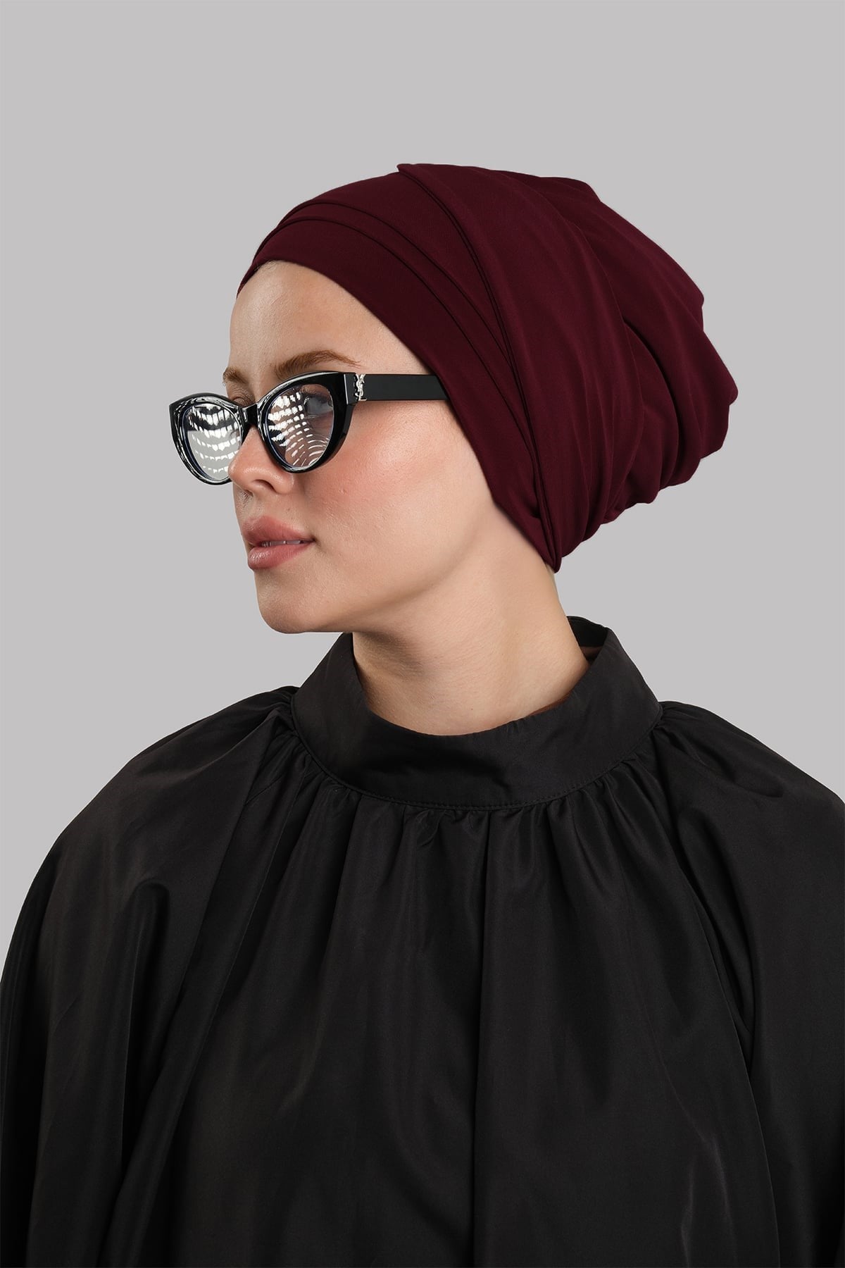 Bordo Versa Kuyruklu Pratik Tesettür Bone Sandy Büzgülü 2515_16