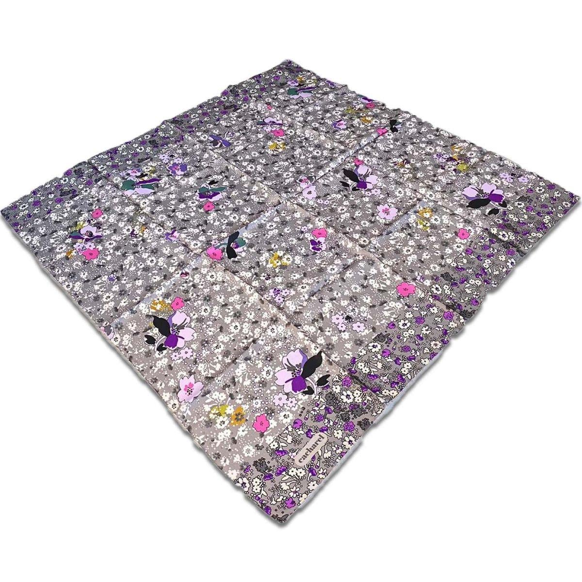 Cacharel Gray Purple Mixed Flower Pattern Twill Silk Scarf 8860313-972
