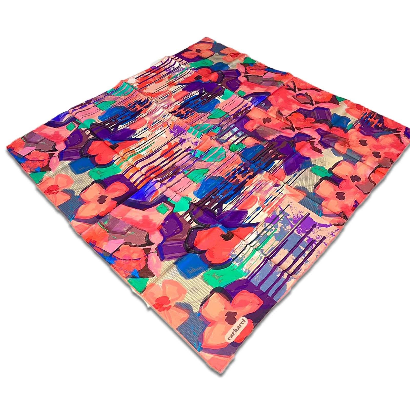 Cacharel Pink Mixed Pattern Twill Silk Scarf 8853313-961