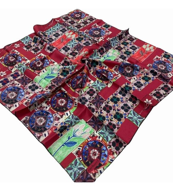 Cacharel Saf Tivil İpek Eşarp 7204313 - 915 Bordo Karışık Desen