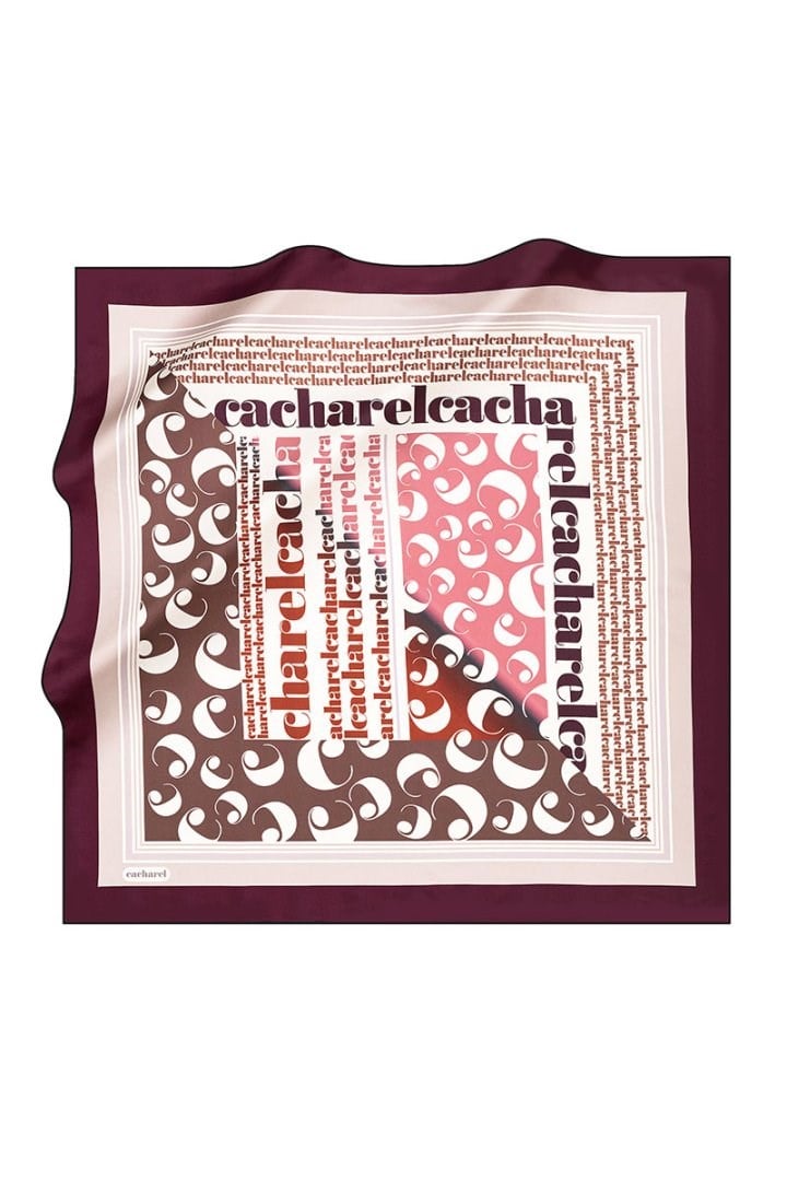 Cacharel Saf Tivil İpek Eşarp 8387313 -913 Mürdüm Slogan Desen