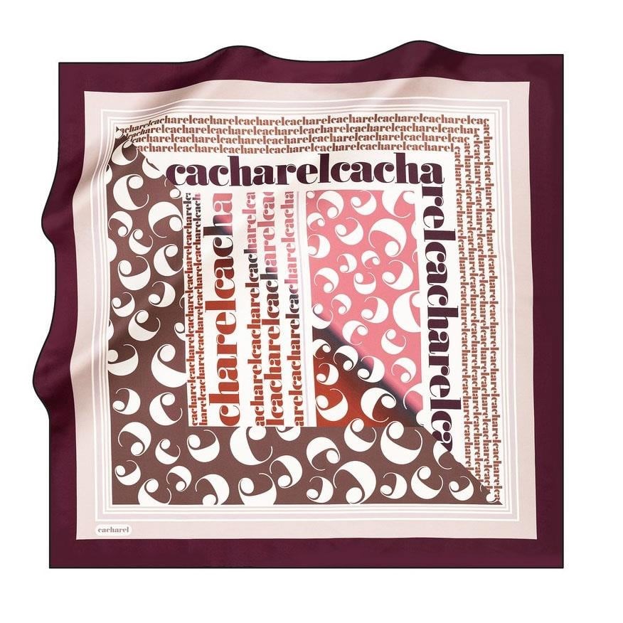 Cacharel Saf Tivil İpek Eşarp 8387313 -913 Mürdüm Slogan Desen