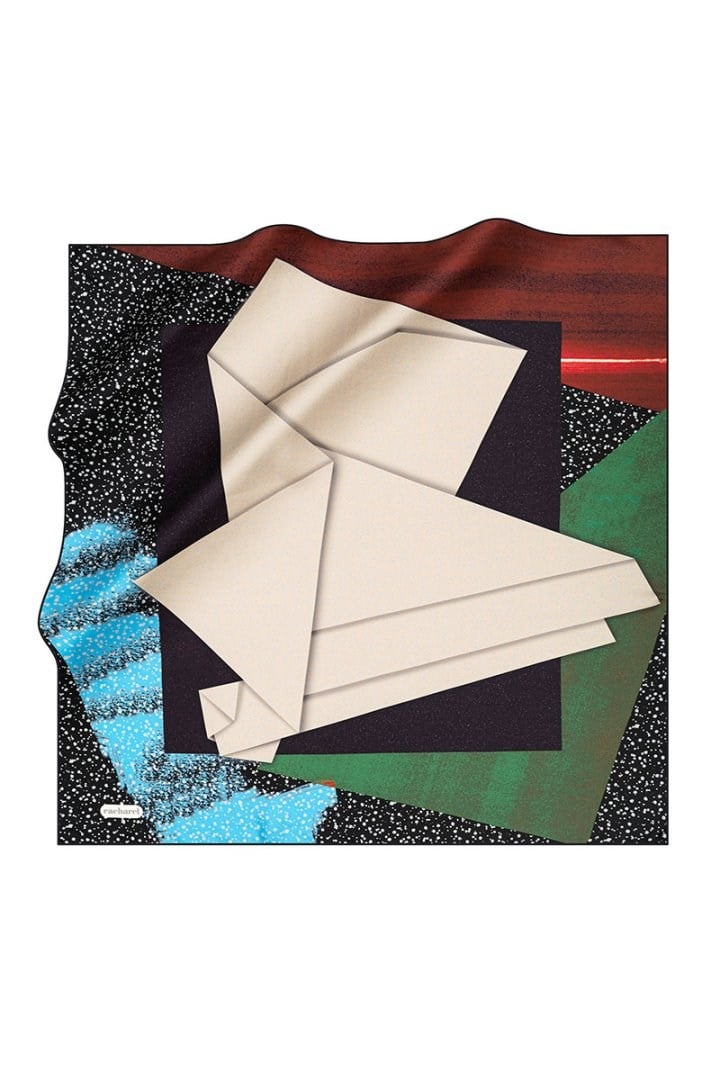Cacharel Saf Tivil İpek Eşarp 8419313 -916 Lacivert Siyah Geometrik Desen