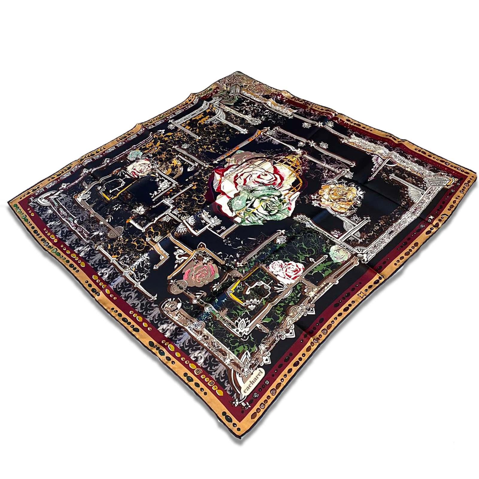 Cacharel Black Mixed Pattern Twill Silk Scarf 6626313-915
