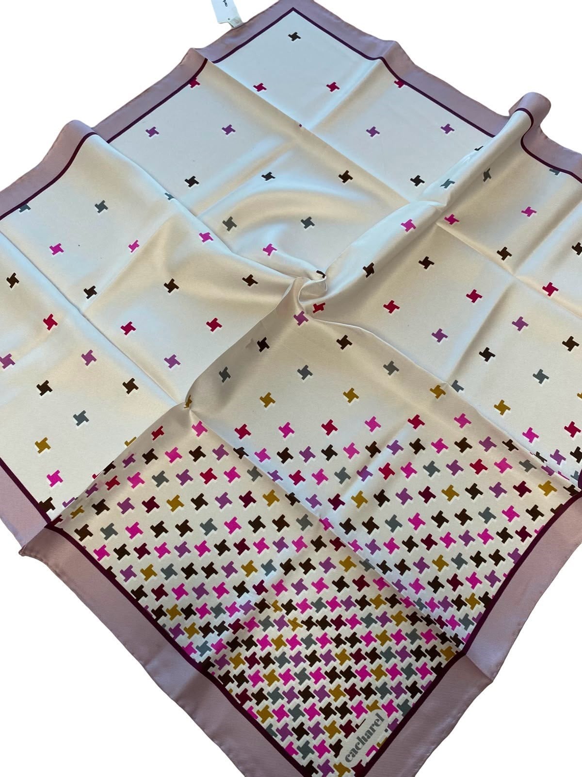 Cacharel Tivil İpek Eşarp Pembe Geometrik Desen