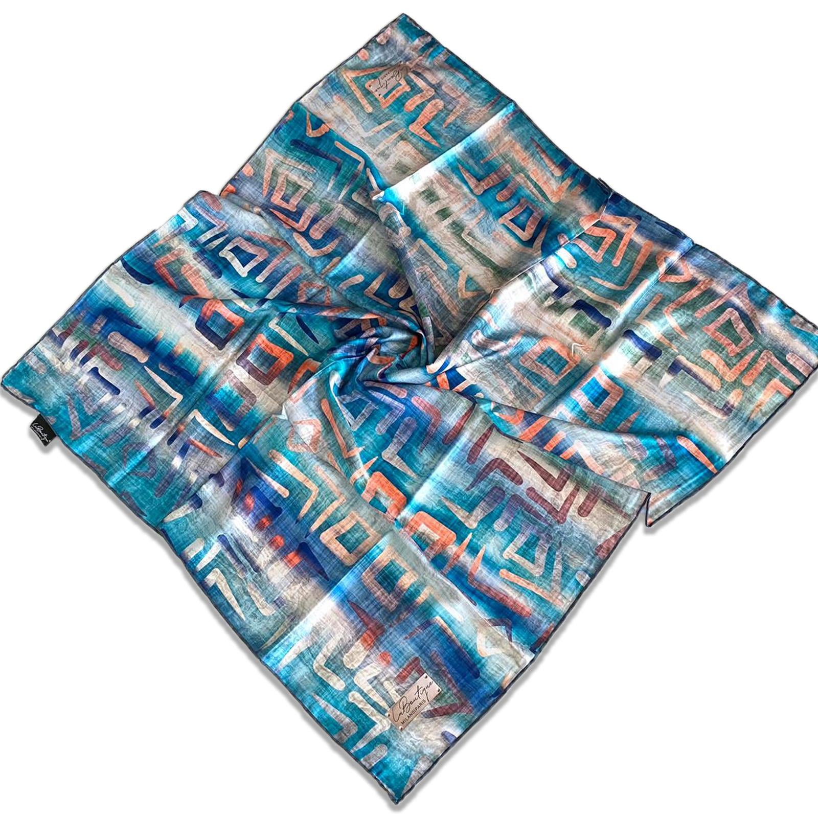 Defolu Polyester La Boutique Mavi Karma Desen Eşarp 1845-01  34569