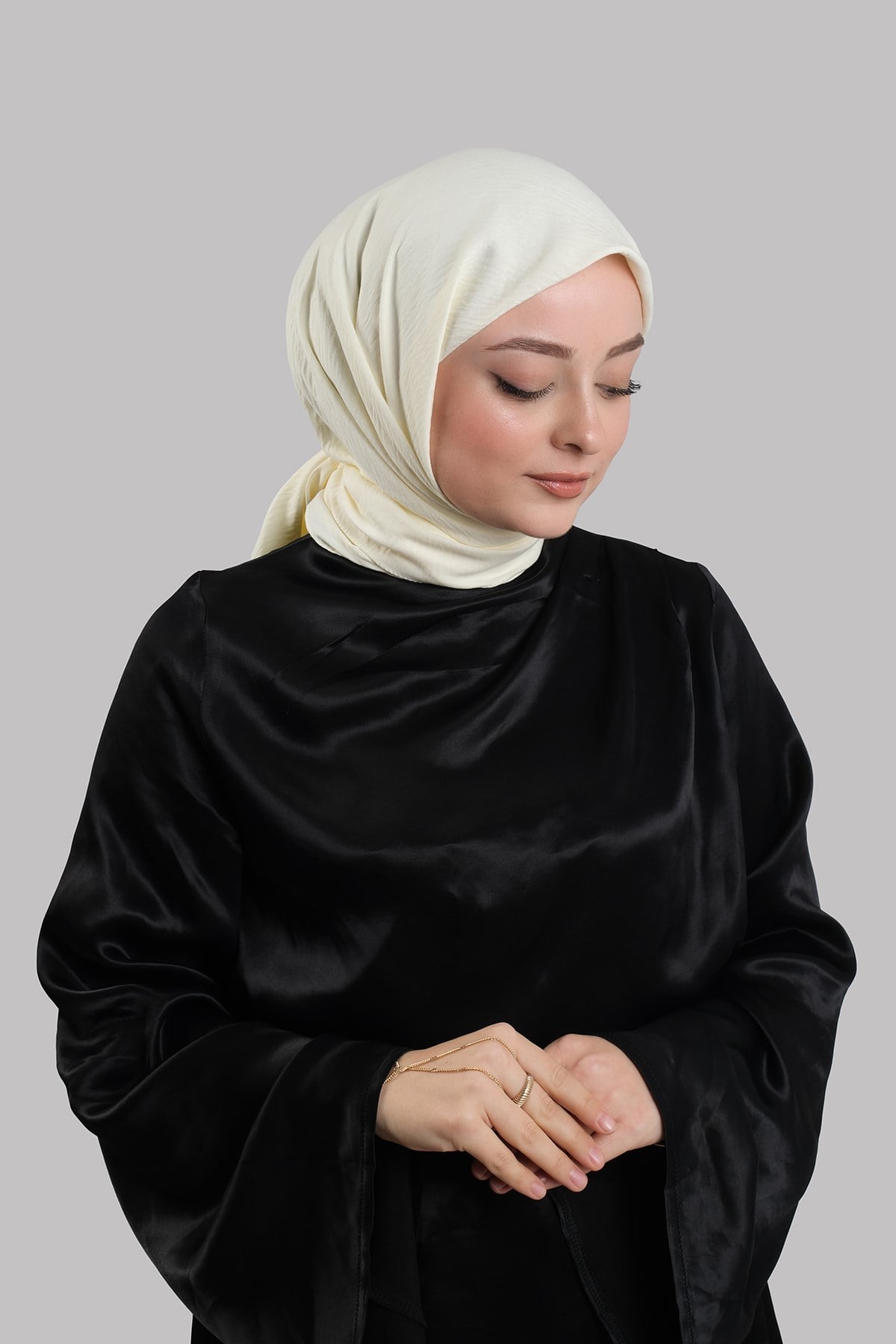 Ekru Düz Klasik Eşarp İtalyan Dikişli Pamuk Caz Sade 202210_27