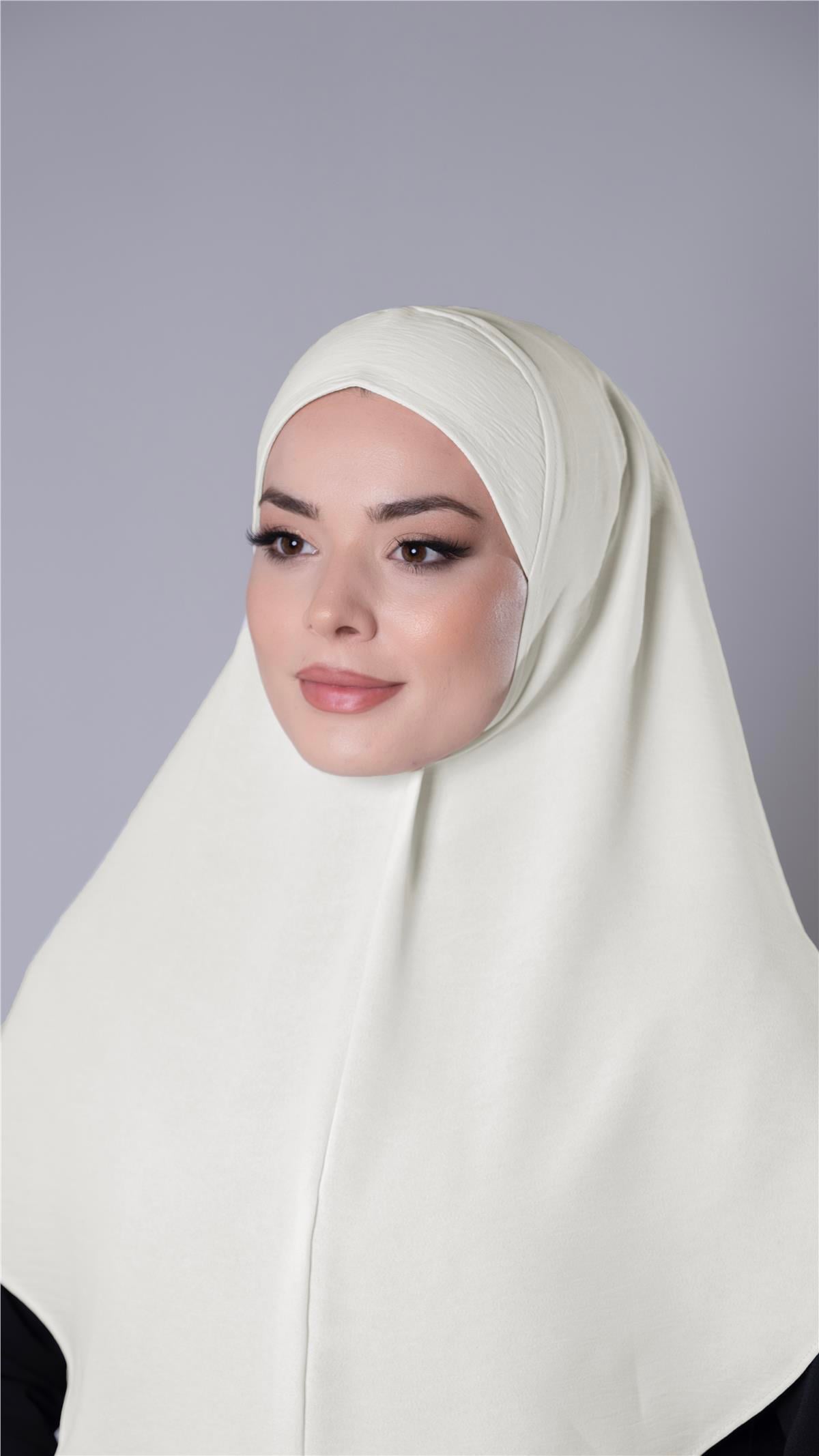 Ekru Pratik Hazır Geçmeli Tesettür Eşarp Aerobin Kumaş Düz Hijab 2309_27