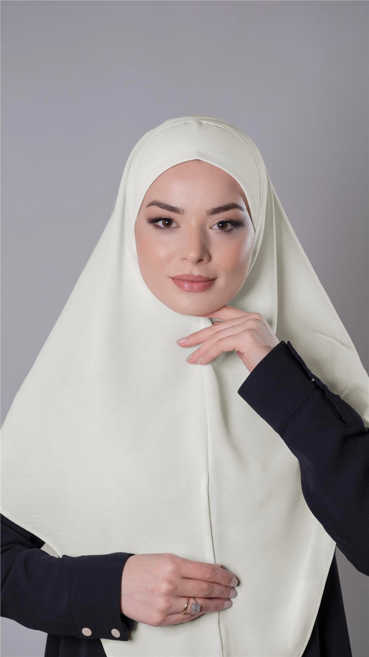 Ekru Pratik Hazır Geçmeli Tesettür Eşarp Aerobin Kumaş Düz Hijab 2309_27