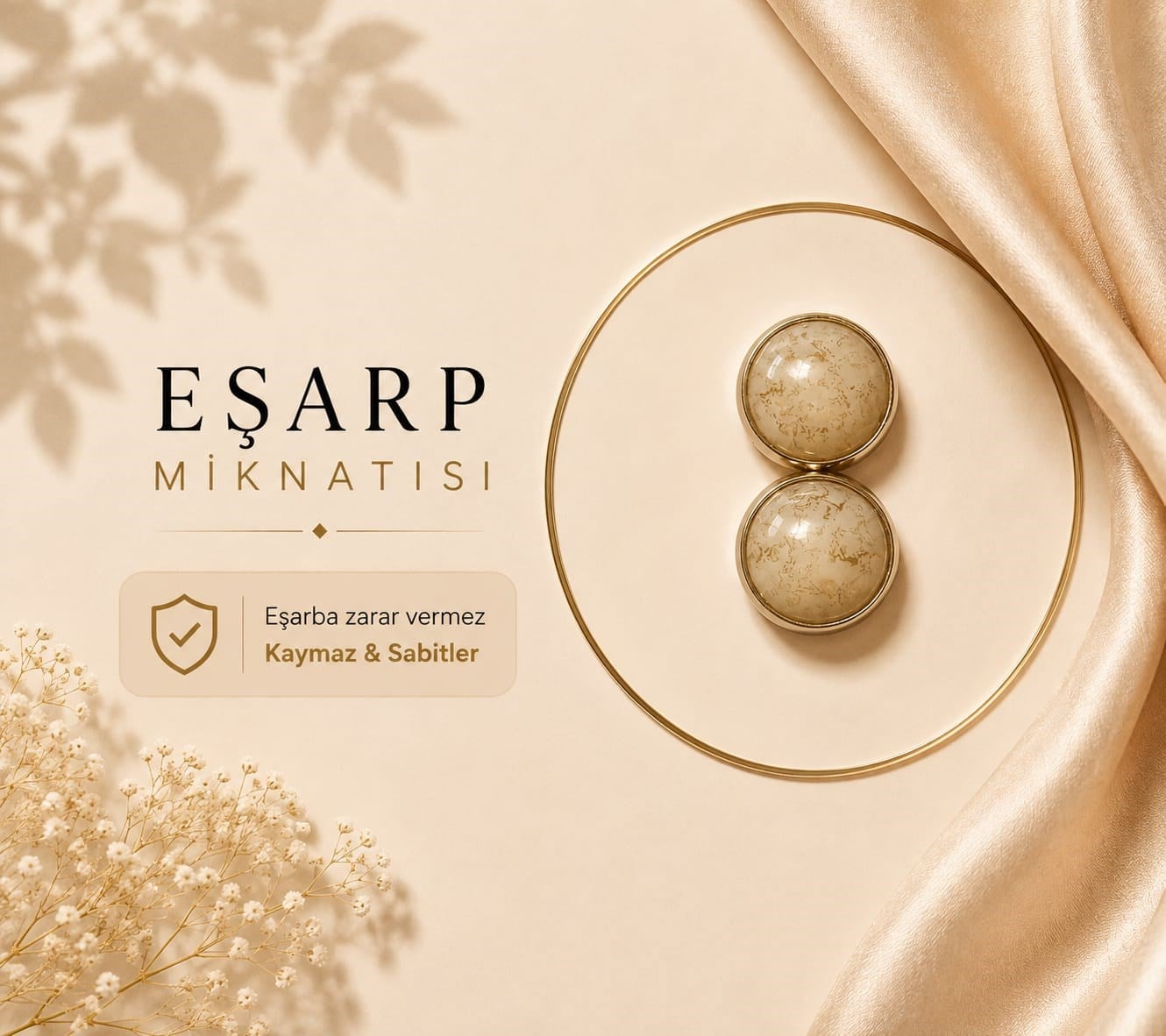 Eşarp Mıknatısı Krem Mermer Desen