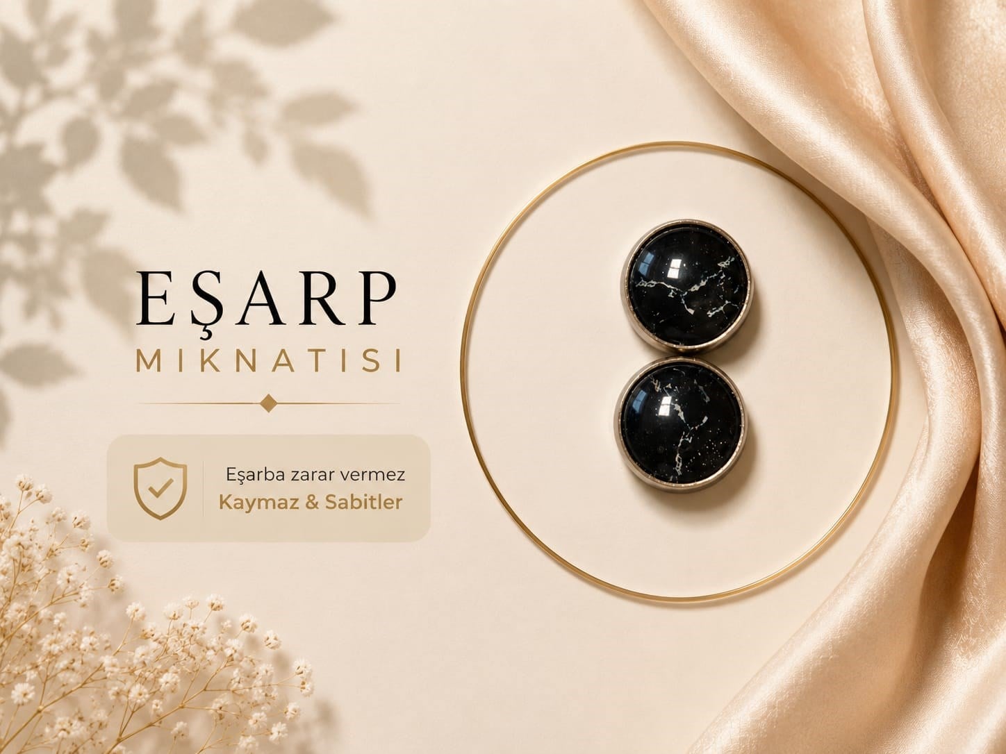 Eşarp Mıknatısı Siyah Mermer Desen