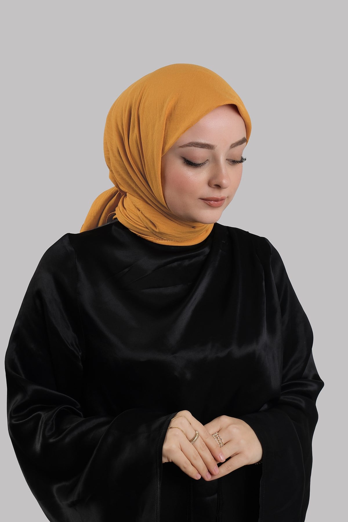 Gold Düz Klasik Eşarp İtalyan Dikişli Pamuk Caz Sade 202210_03