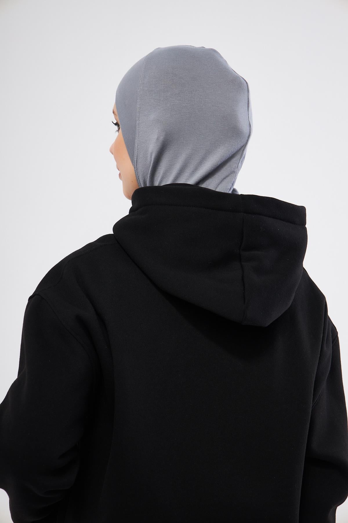Gri Pratik Hazır Geçmeli Bone Viskon Çapraz Sporcu Hijab 2110_15