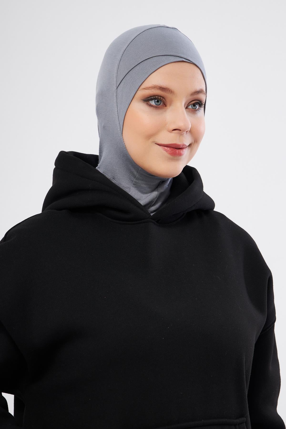 Gri Pratik Hazır Geçmeli Bone Viskon Çapraz Sporcu Hijab 2110_15