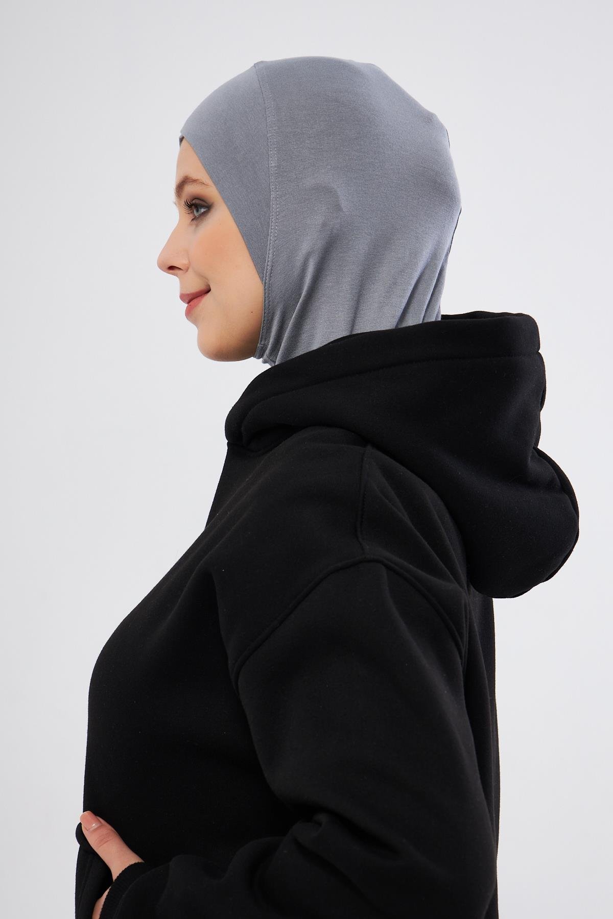 Gri Pratik Hazır Geçmeli Bone Viskon Çapraz Sporcu Hijab 2110_15
