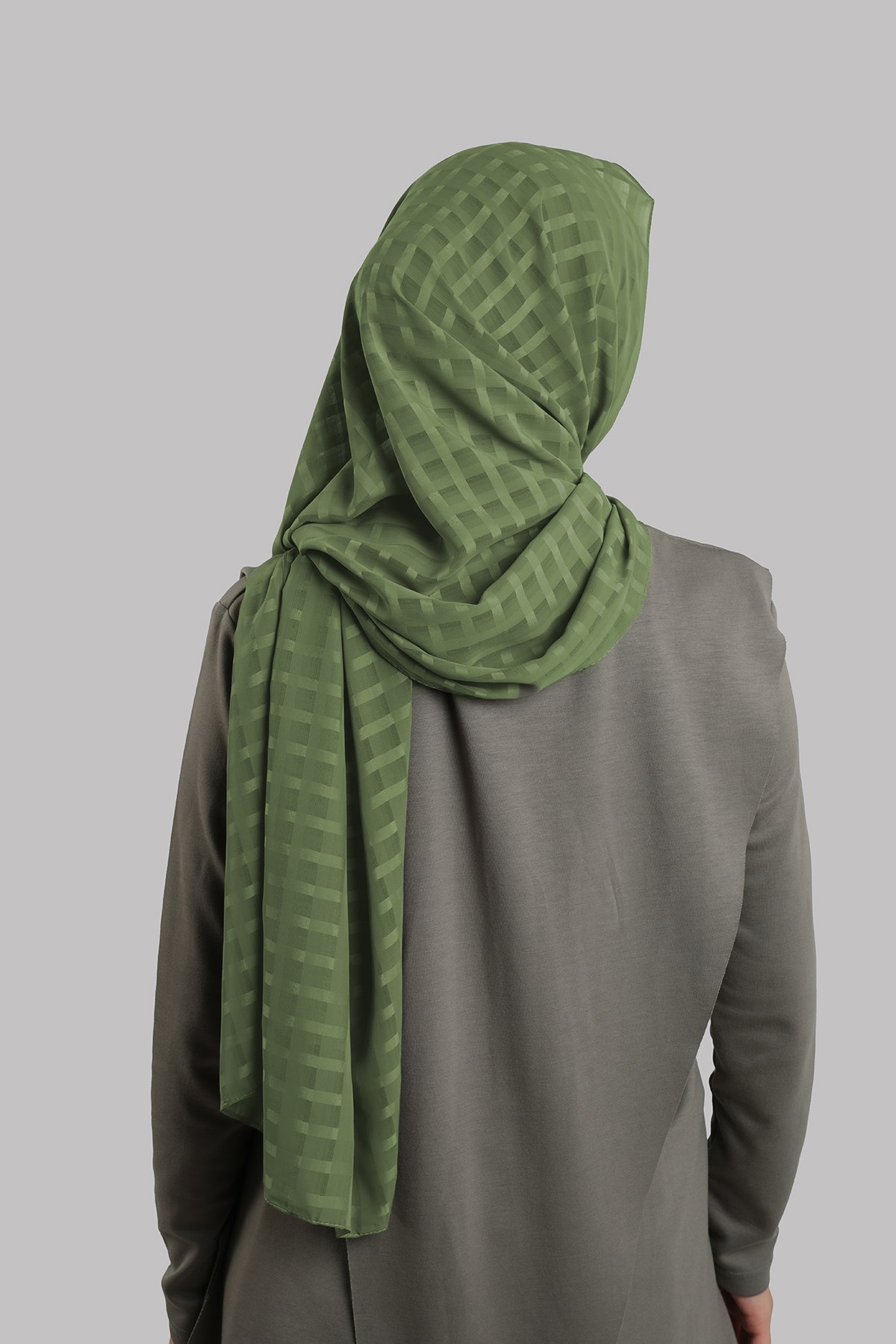 Haki Pratik Hazır Geçmeli Şal Desenli Şifon Hijab Boneli 2415_09