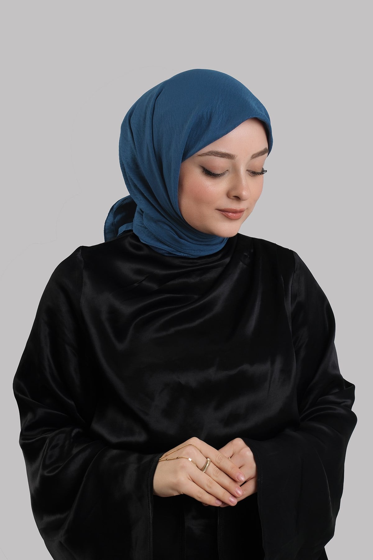 İndigo Mavi Düz Klasik Eşarp İtalyan Dikişli Pamuk Caz Sade 202210_34