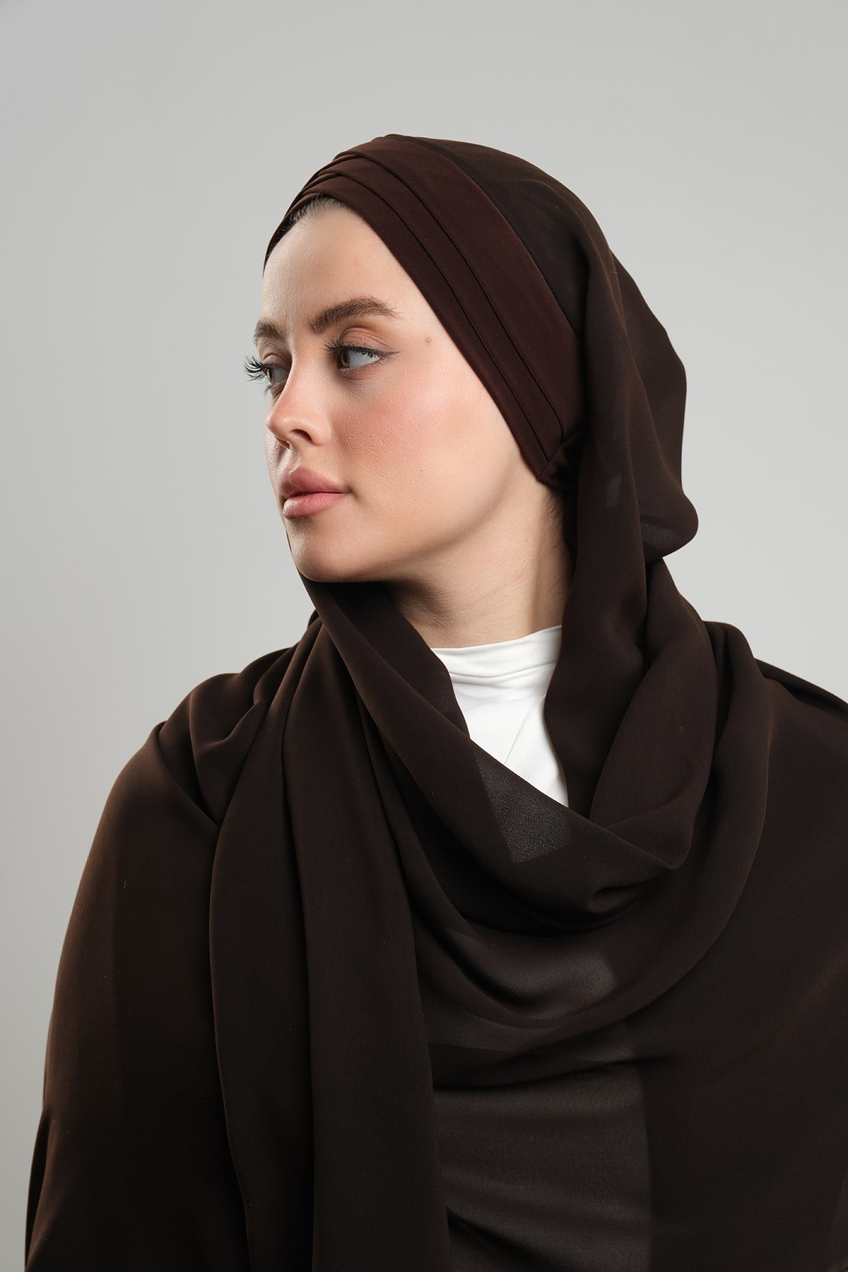 Kahve Arkadan Bağlamalı AquaLina Şal Hafif Suya Dayanıklı Şifon Çapraz Üç Bantlı 2514_14