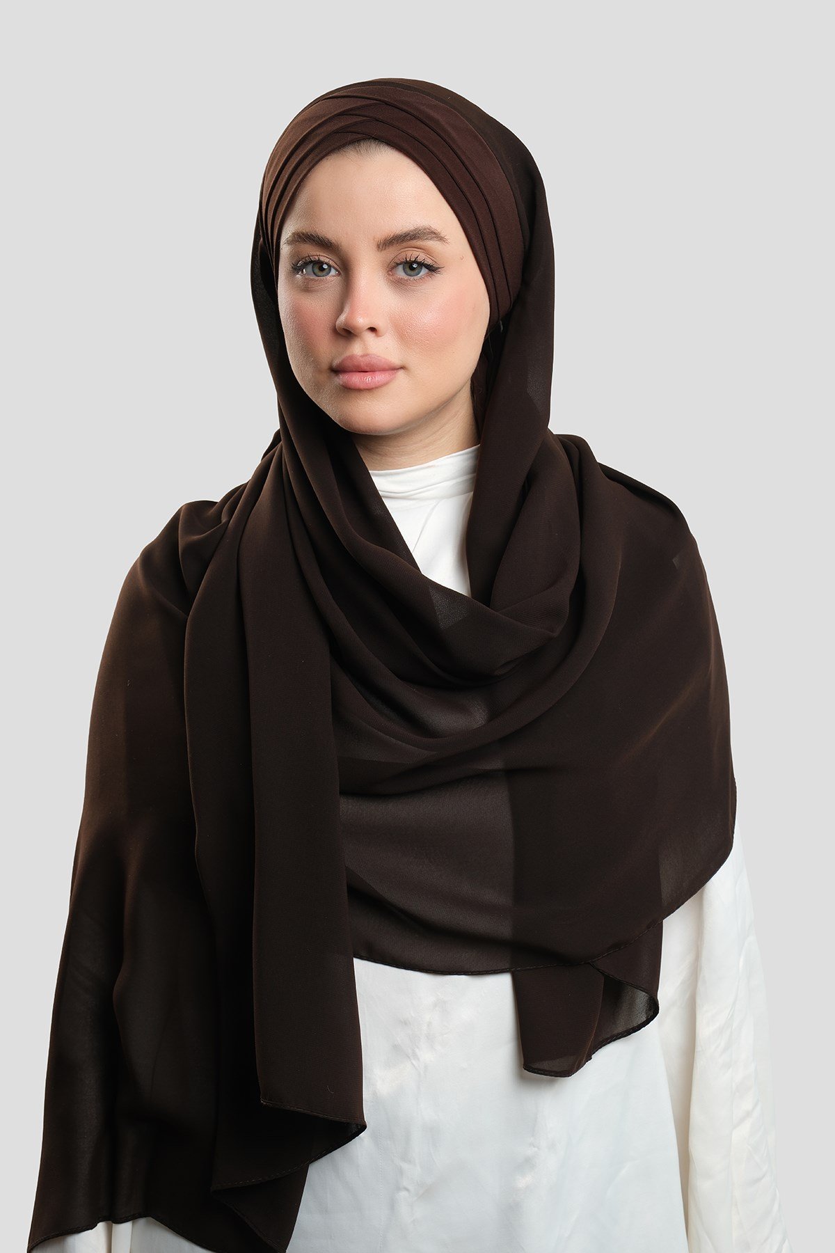 Kahve Arkadan Bağlamalı AquaLina Şal Hafif Suya Dayanıklı Şifon Çapraz Üç Bantlı 2514_14